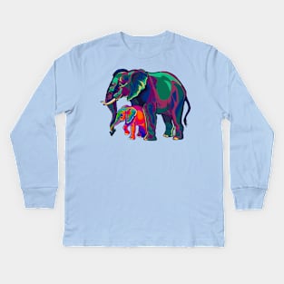 Mama Elephant and Baby Kids Long Sleeve T-Shirt